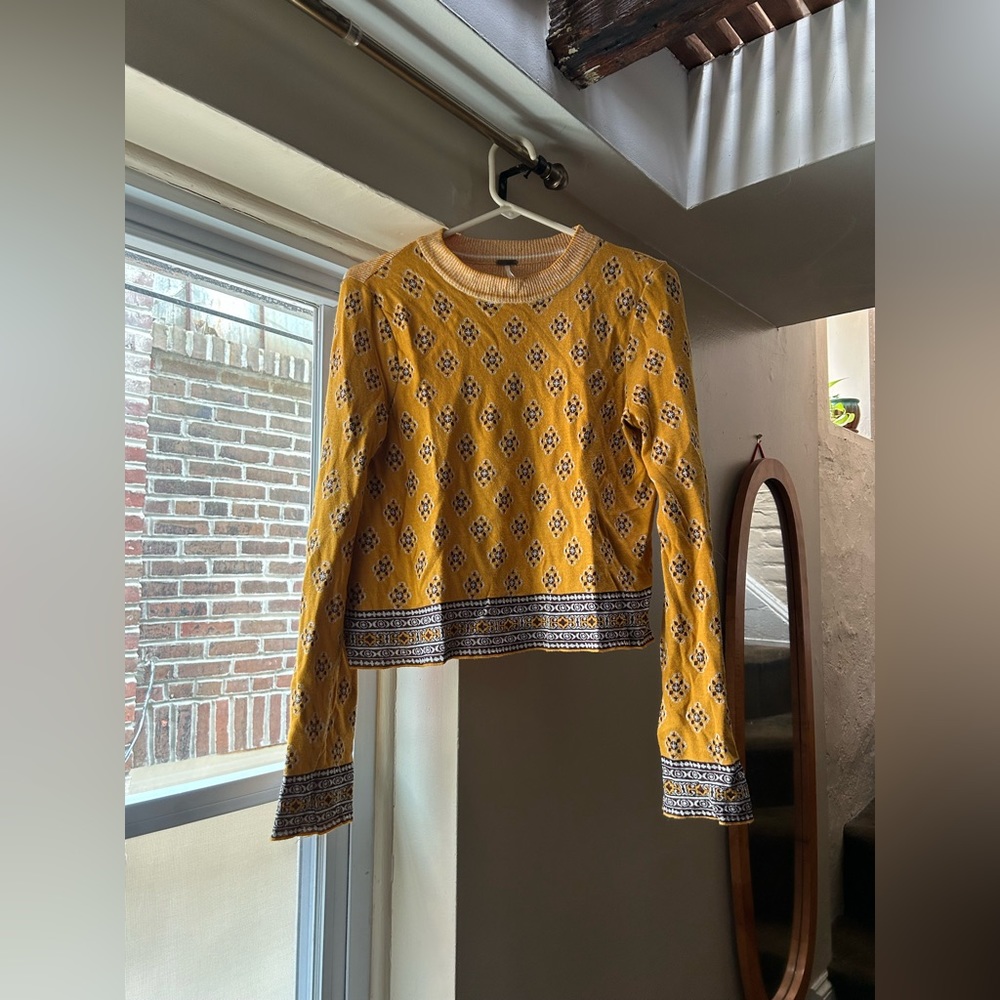 Free People boho flare sleeve multi-patterned sweater/top